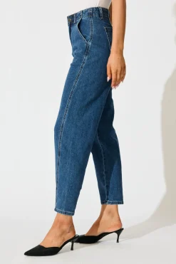 New Rosalia High Rise Straight Leg Jean in Dark Blue Denim Bottoms