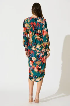 New Rosemarie Midi Dress in Emerald with Abstract Print Dresses|Party