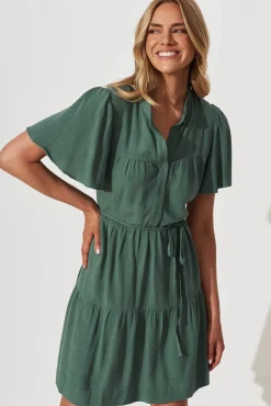 Sale Rosemary Smock Dress In Green Linen Blend Dresses|Casual