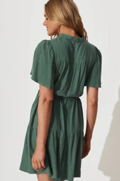 Sale Rosemary Smock Dress In Green Linen Blend Dresses|Casual