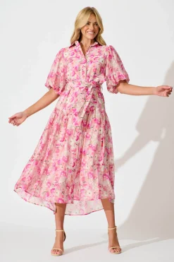 Outlet Rosina Maxi Shirt Dress in Pink Multi Floral Dresses|Party