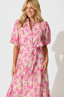Outlet Rosina Maxi Shirt Dress in Pink Multi Floral Dresses|Party