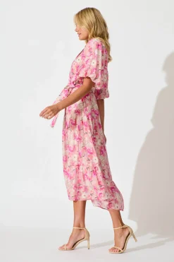 Outlet Rosina Maxi Shirt Dress in Pink Multi Floral Dresses|Party
