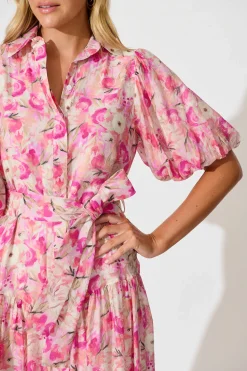 Outlet Rosina Maxi Shirt Dress in Pink Multi Floral Dresses|Party