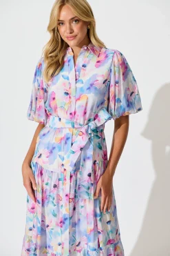 New Rosina Maxi Shirt Dress in Pastel Watercolour Floral Dresses|Party