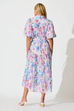 New Rosina Maxi Shirt Dress in Pastel Watercolour Floral Dresses|Party