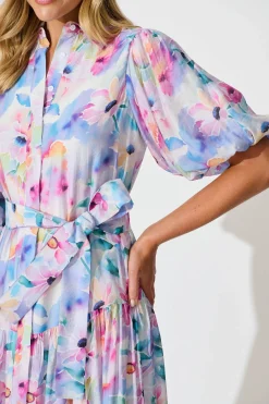 New Rosina Maxi Shirt Dress in Pastel Watercolour Floral Dresses|Party
