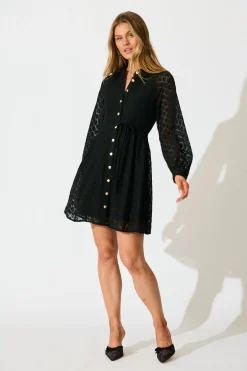 Clearance Rowena Dress in Black Lace Cotton Blend Dresses|Party