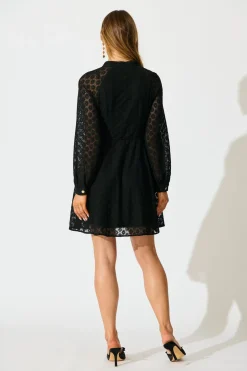 Clearance Rowena Dress in Black Lace Cotton Blend Dresses|Party