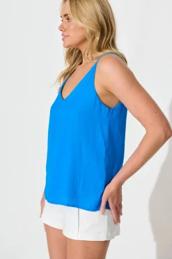 Hot Rowland Cami Top in Bright Blue Satin Tops|Casual