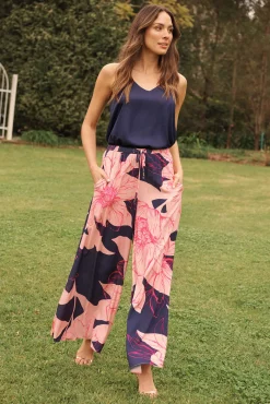 New Rowland Cami Top In Navy Satin Tops