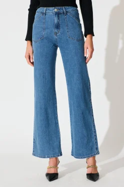Hot Roxana High Rise Wide Leg Jean in Mid Blue Denim Bottoms|Denim