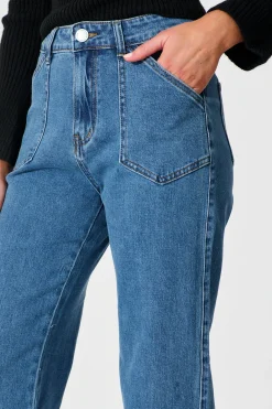 Hot Roxana High Rise Wide Leg Jean in Mid Blue Denim Bottoms|Denim