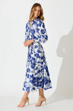 New Sabrina Maxi Shirt Dress in Cobalt Floral Dresses|Party