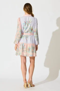 Outlet Sammie Shirt Dress in Pink and Lilac Floral Linen Blend Dresses|Party