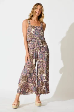 New Sandcastle Jumpsuit In Cream With Purple Paisley Playsuits & Jumpsuits|Jumpsuits & Playsuits
