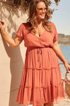 Online Sangria Dress in Dusty Rose Swiss Dot Dresses|Casual