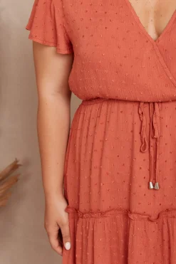 Online Sangria Dress in Dusty Rose Swiss Dot Dresses|Casual