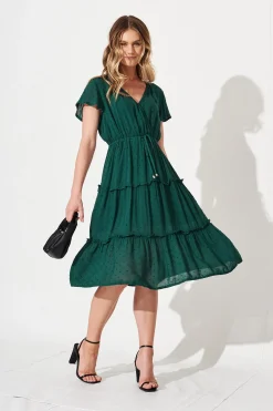Fashion Sangria Dress In Emerald Green Swiss Dot Dresses|Casual