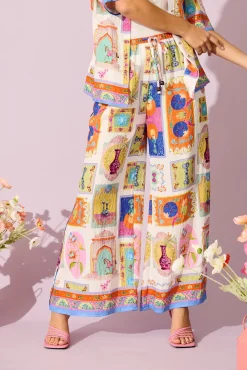 New Santana Pant in Cream with Multi Conversational Print Pants|Pants