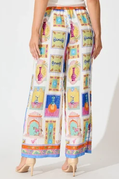New Santana Pant in Cream with Multi Conversational Print Pants|Pants
