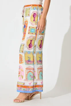 New Santana Pant in Cream with Multi Conversational Print Pants|Pants