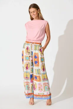 New Santana Pant in Cream with Multi Conversational Print Pants|Pants