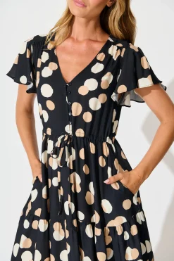 Online Saturday Midi Dress In Black with Cream Spot Dresses|Casual