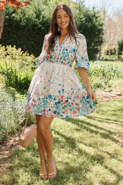 Hot Sausalito Dress In White With Pink And Blue Floral Dresses|Casual