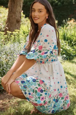 Hot Sausalito Dress In White With Pink And Blue Floral Dresses|Casual