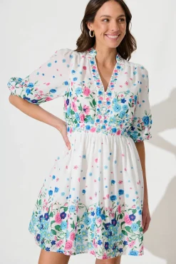 Hot Sausalito Dress In White With Pink And Blue Floral Dresses|Casual