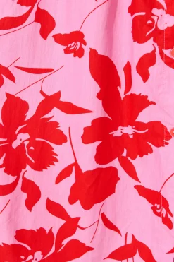 Fashion Scottdale Midi Shirt Dress in Pink with Red Floral Cotton Dresses|Casual
