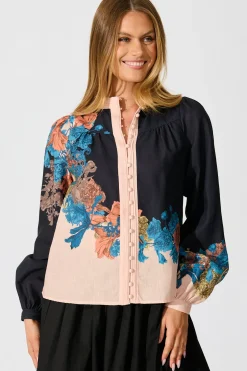 Hot Secret Bloom Blouse Top in Black Multi Floral Linen Blend Tops|Party & Occasion