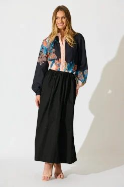 Hot Secret Bloom Blouse Top in Black Multi Floral Linen Blend Tops|Party & Occasion