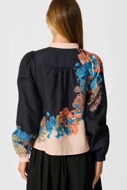 Hot Secret Bloom Blouse Top in Black Multi Floral Linen Blend Tops|Party & Occasion