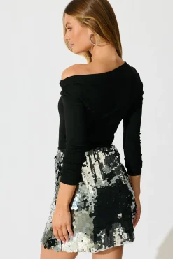 New Sequinned Seduction Skirt in Silver Multi Sequin Bottoms|Skirts & Shorts