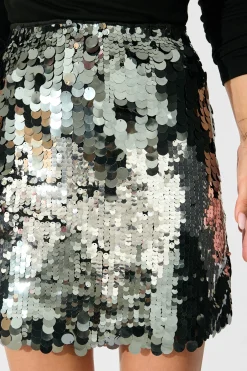 New Sequinned Seduction Skirt in Silver Multi Sequin Bottoms|Skirts & Shorts