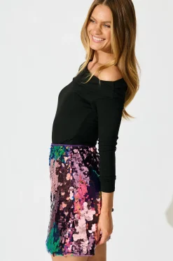 Clearance Sequinned Seduction Skirt in Purple Multi Sequin Bottoms|Skirts & Shorts