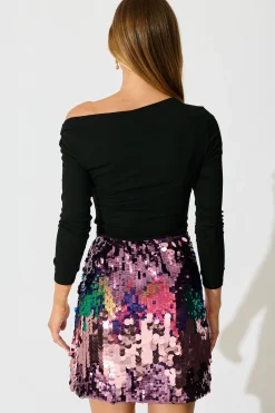 Clearance Sequinned Seduction Skirt in Purple Multi Sequin Bottoms|Skirts & Shorts