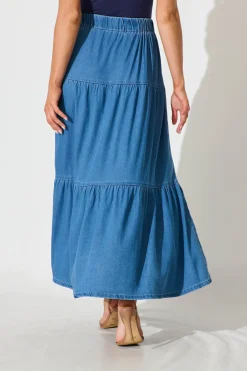 Fashion Seren Maxi Skirt in Mid Blue Denim Bottoms|Denim