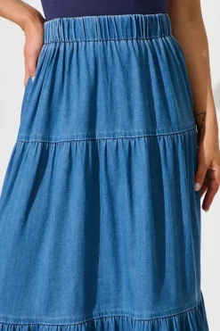Fashion Seren Maxi Skirt in Mid Blue Denim Bottoms|Denim