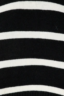 Outlet Serena Zip Knit in Black with White Stripe Wool Blend Knitwear|Knitwear