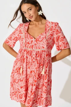 Sale Shake It Out Smock Dress in Red with White Paisley Dresses|Casual