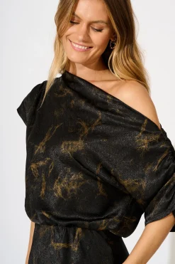 Best Shayla Off Shoulder Dress in Black with Gold Marble Dresses|Party