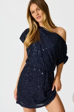 Online Shayla Off Shoulder Dress in Navy Sequin Dresses|Party