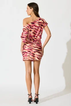 Sale Shayla Off Shoulder Dress in Multi Wine Print Dresses|Party