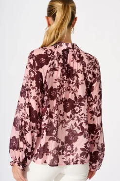 Fashion Shelby Top in Pink with Wine Floral Print Tops|Casual