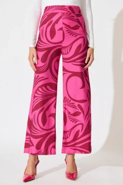 Clearance Sherene Pant in Pink with Wine Print Bottoms