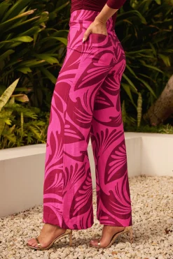 Clearance Sherene Pant in Pink with Wine Print Bottoms