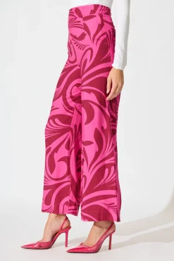 Clearance Sherene Pant in Pink with Wine Print Bottoms
